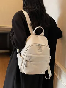 Women PU Leather Fashion Backpack Lychee Texture Daily Commute School Bag Large Capacity Multi Pocket Backpack