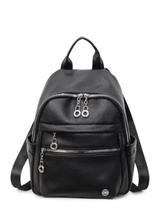 Women black PU leather mini backpack casual daily commute travel daypack stylish purse