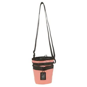 Borsa a secchiello mini trendy rosa e nera con tracolla, borsa a spalla casual chic.