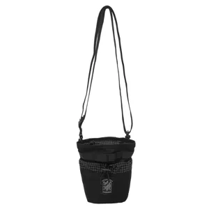Borsa a secchiello tattica nera con motivo a quadri, elegante borsa a tracolla per streetwear.