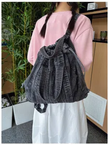 Sac à dos denim lavé vintage voyage grande capacité sac d'école décontracté style