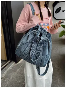 Sac à dos et sac bandoulière multifonction en denim lavé vintage pour voyage et école
