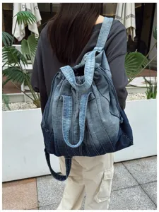 Sac à dos élégant et décontracté en denim lavé rétro multifonctionnel grande capacité voyage