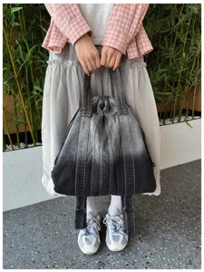 Sac à dos en denim lavé de mode rétro décontracté multifonctionnel sac d'école voyage.