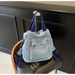 Casual stylish denim backpack for women with large capacity travel school bookbag