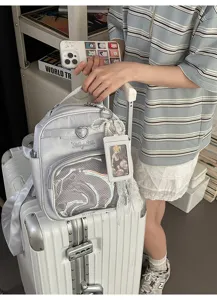 Harajuku style transparent small crossbody bag, daily commute large capacity shoulder backpack.