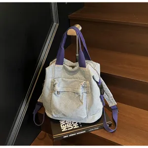 Washed denim women backpack casual vintage style large capacity dual-use shoulder bag