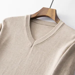 Close-up detail of a minimalist solid v-neck knit sweater collar, soft texture, cozy warm.