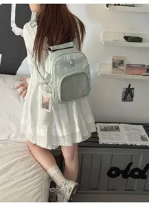 Harajuku style minimalist transparent crossbody bag, cute daily commuting backpack for women.