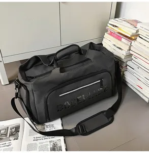 Grey large capacity sports duffel bag detail, ideal for fitness and travel use now.