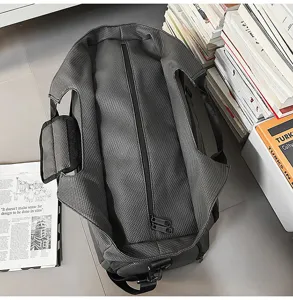 Dark grey tactical travel duffel bag, large capacity gym sports shoulder bag for daily use.