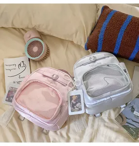 Harajuku style transparent pocket mini backpack cute casual commuter shoulder bag for women