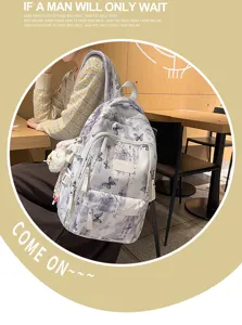 Stilvoller literarischer Rucksack mit chinesischem Print, große Kapazität für Schülerinnen