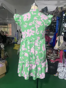 Womens floral print ruffle sleeve loose dress summer casual party elegant midi dress