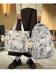 Chinesischer Stil Schmetterling Druck Studenten Rucksack und Tasche Set, Grosse Kapazitaet.