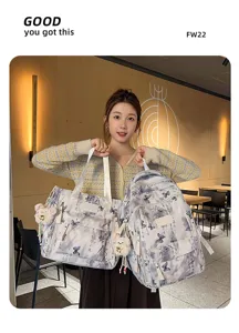 Detailansicht des chinesischen Stil Print Studentenrucksacks und Tragetaschen Sets gross.