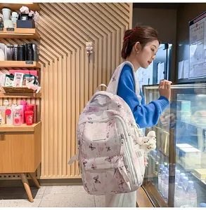 Chinesischer Stil Schmetterling Druck große Kapazität Schulrucksack für Mädchen und Studenten.