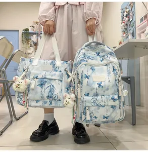 Große Kapazität blau-weiß chinesischer Stil gedruckt Rucksack und Tasche Set für Schüler.