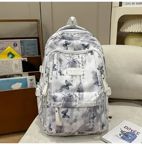 Chinesischer Stil Tinten-Druck Rucksack, grosse Kapazitaet Schueler Schulranzan mit Kalligraphie.