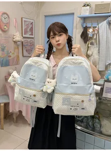 Estilo japonés lindo gato patrón color contrastante estudiante mochila gran capacidad