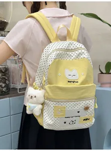 Japonés lindo gato de dibujos animados con lunares gran capacidad estudiante mochila