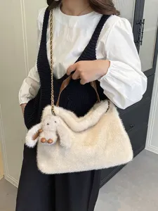 Damen Mode Kunstpelz Tragetasche Einfache Plüsch Schultertasche Mit Kettenriemen Große Kapazität Pendler Handtasche Wintertasche