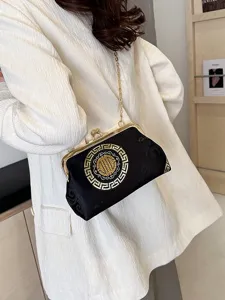 Chic Chinese style evening shoulder bag with cloud embroidery and kiss lock closure for women