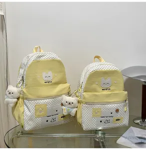 Estilo japonés lindo gato de dibujos animados bloque de color mochila escolar estudiante