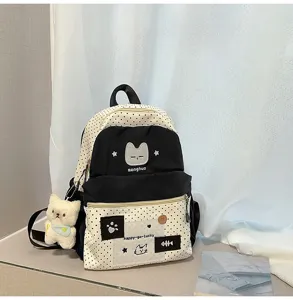 Mochila japonesa linda gato con lunares gran capacidad bolsa de estudiante detalle