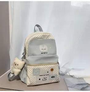 Lindo mochila de gato con lunares japonesa gran capacidad bolsa escolar para adolescentes