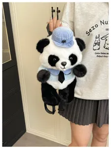 Süßer Panda Plüsch Rucksack für Kinder, stylische Cartoon Tier Schultasche mit niedlichem Hut.