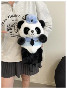 Süßer Cartoon Panda Plüsch Rucksack für Kinder, stilvolles Farbblock-Design im Polizeistil.
