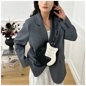 Fashion guitar shaped crossbody bag for women, stylish color-block design with cool rivets.