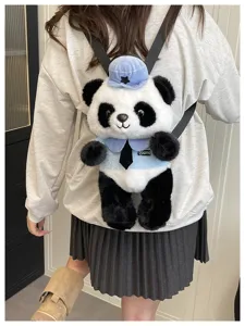 Niedlicher Pluesch Cartoon Panda Rucksack mit Polizeiuniform Design, weiche Farbabstufung.