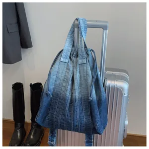 Sac a dos en jean lave vintage pour voyage, grande capacite sac decontracte detail