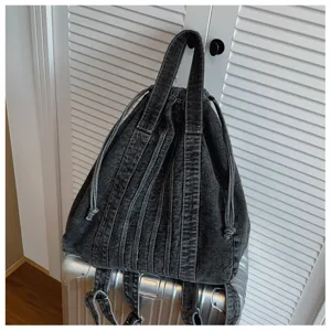 Sac à dos en denim lavé vintage sac d'école décontracté grand voyage sac bandoulière