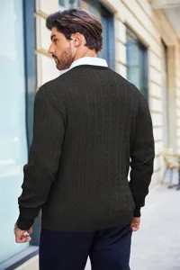 Herren Zopfmuster Pullover Einfarbig Freizeit Langarm Herbst Winter Mode Top Neu
