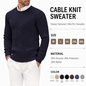 Herren Casual Slim Fit Rundhals Langarm Pullover Zopfmuster Pullover Einifarbig Basic Strickware