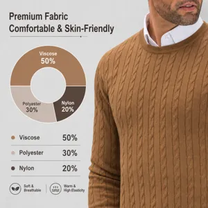 Herren einfarbig Zopfmuster Pullover Lässiger Retro elastischer Pulli Winter Thermotop