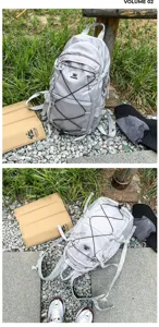 Leichter grauer Outdoor Kordelzug Rucksack, grosser Kapazitat Reise Wanderung Sport Rucksack.