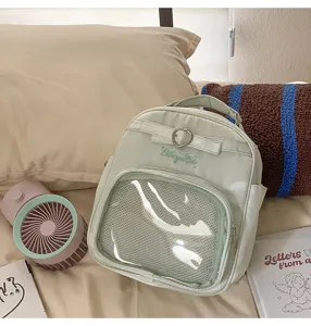 Harajuku style minimalist transparent pocket small backpack daily commute student shoulder bag