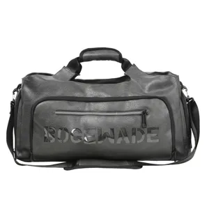 Details of dark grey travel duffle bag, large capacity fitness gym shoulder crossbody bag.