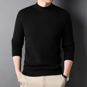 Heren Zwart Fleece gevoerd Kol Trui Winter Warm Gebreide Kleding Hoofdaanzicht Weergave