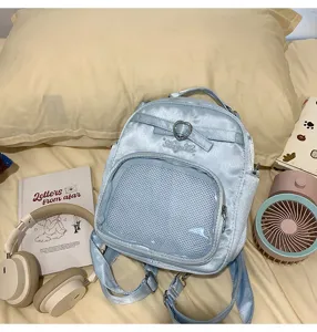 Harajuku style minimalist transparent pocket mini backpack daily commute shoulder bag.