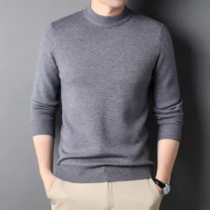 Heren half hoge kraag dik gebreide trui fleece gevoerd winter warme grijze toppen