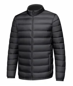 Chaqueta acolchada de invierno para hombre color sólido cuello alto casual abrigo.