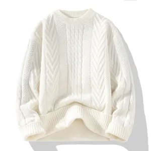 Uomo Donna Unisex Casual Largo Maglione a Trecce Inverno Manica Lunga Girocollo Pullover Basic Morbida Maglieria
