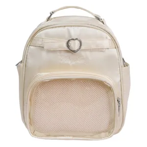 Harajuku style mini backpack with heart buckle and front mesh pocket, chic daily casual bag.