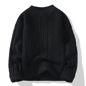 Maglione nero in maglia trecce per uomo e donna, pullover casual ampio per autunno inverno.