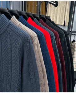 Pull homme col montant torsades hiver epais chaud pull-over décontracté en tricot.
